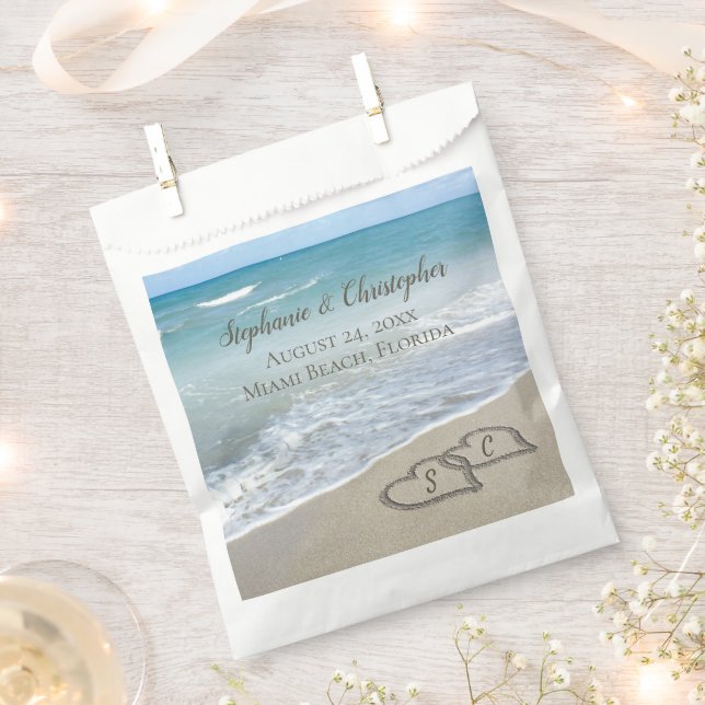 Beach Wedding Hearts in the Sand Elegant Favour Bag (Clipped)
