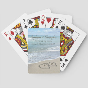 Beach Wedding Hearts in the Sand Elegant Playing Cards