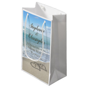 Beach Wedding Hearts in the Sand Elegant Small Gift Bag