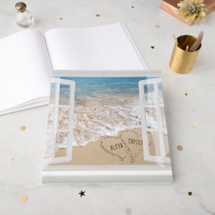 Beach Wedding Hearts in Window  Guest Book