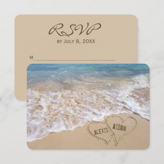 Beach Wedding Hearts RSVP Invitation (Front/Back)
