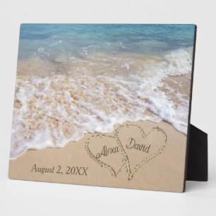 Beach Wedding Hearts with Newlywed Names Plaque