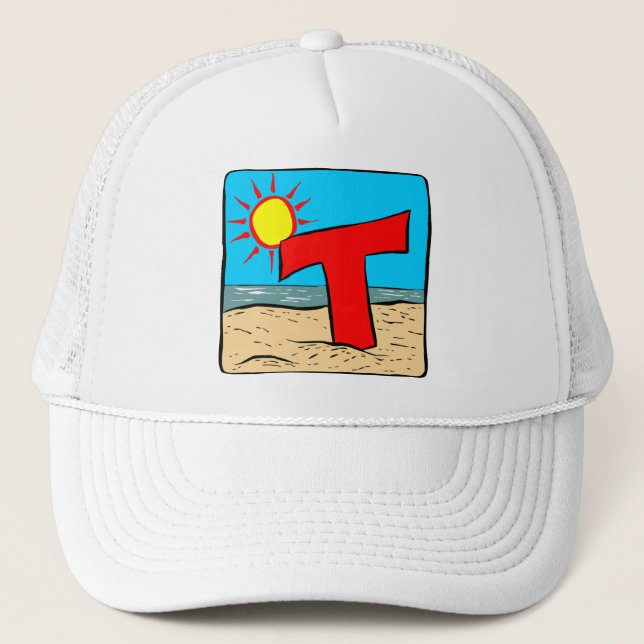 Beach Wedding Ideas Letter T Trucker Hat (Front)