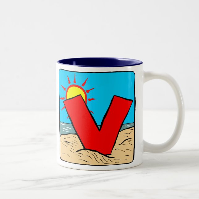 Beach Wedding Ideas Letter V Two-Tone Coffee Mug (Right)
