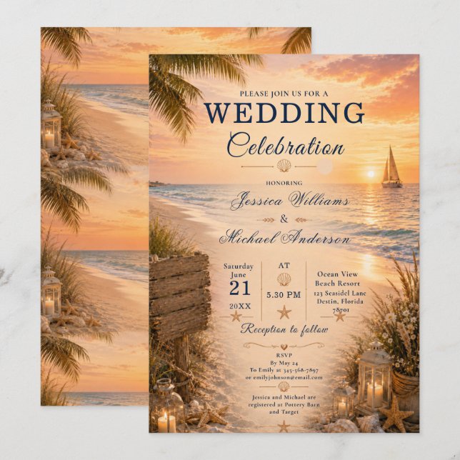 Beach Wedding Invitation (Front/Back)