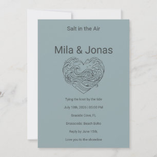 Beach Wedding Invitation Coastal Boho Waves