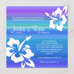 Beach Wedding Invitation Hibiscus Blue Purple