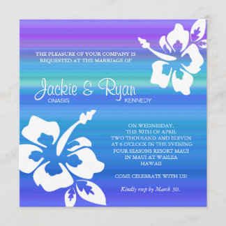 Beach Wedding Invitation Hibiscus Blue Purple