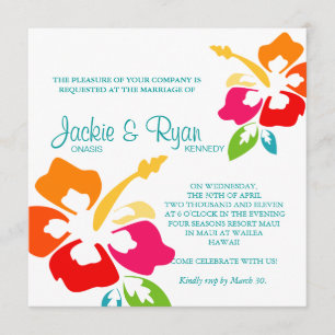 Beach Wedding Invitation Hibiscus Flower Colourful