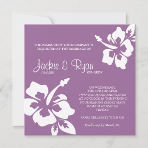 Beach Wedding Invitation Hibiscus Flower Purple
