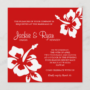 Beach Wedding Invitation Hibiscus Flower Red