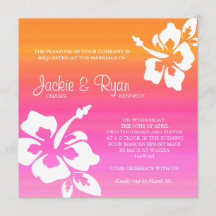 Beach Wedding Invitation Hibiscus Pink Orange