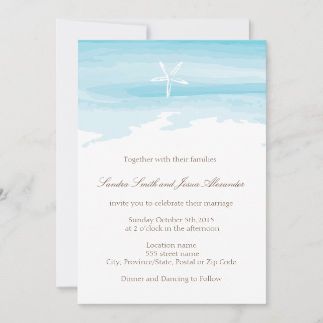 Beach Wedding Invitation ı Starfish & Sea (Front)