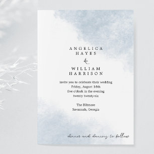 BEACH WEDDING INVITATION IN DUSTY BLUE WATERCOLOR
