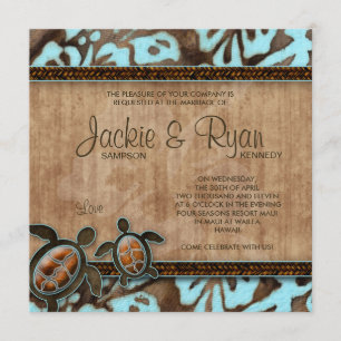 Beach Wedding Invitation Turtle Blue Brown