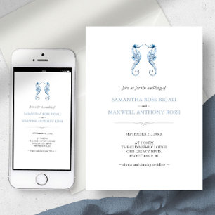Beach Wedding Invitation with QR Code Blue