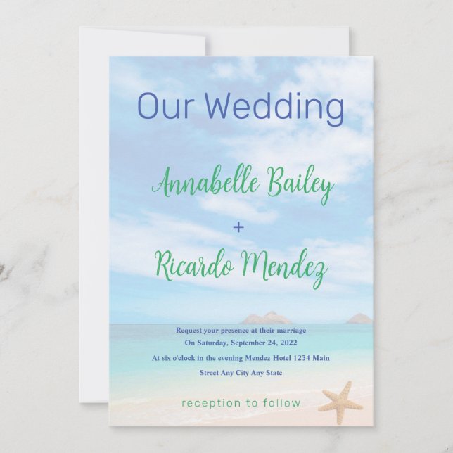 Beach Wedding Invitation With Starfish (Front)