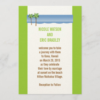Beach Wedding Invitations Palm Trees Cream Green