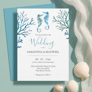 Beach Wedding Invitations Watercolor Seahorses