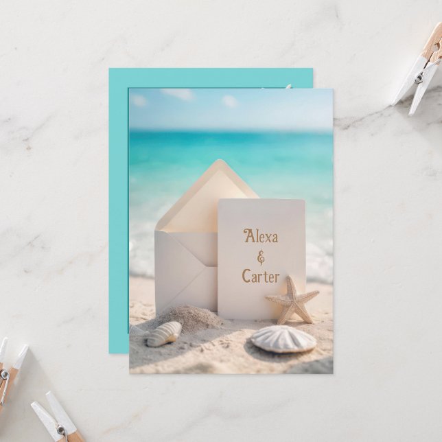 Beach Wedding Invite With Starfish (Front/Back In Situ)