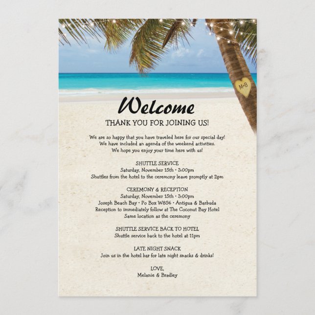 Beach Wedding Itinerary Double Sided Program (Front)
