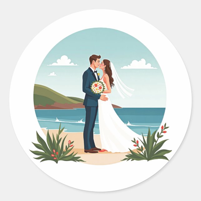 Beach Wedding Kiss Sticker (Front)
