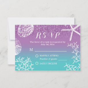 Beach Wedding Lavender Teal Ombre RSVP Response