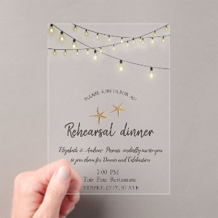 Beach Wedding, Lights Seashell Rehearsal Dinner Acrylic Invitations