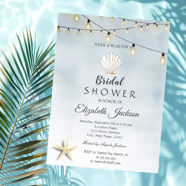 Beach Wedding Lights Seastar Seashell Invitation (Creator Uploaded)