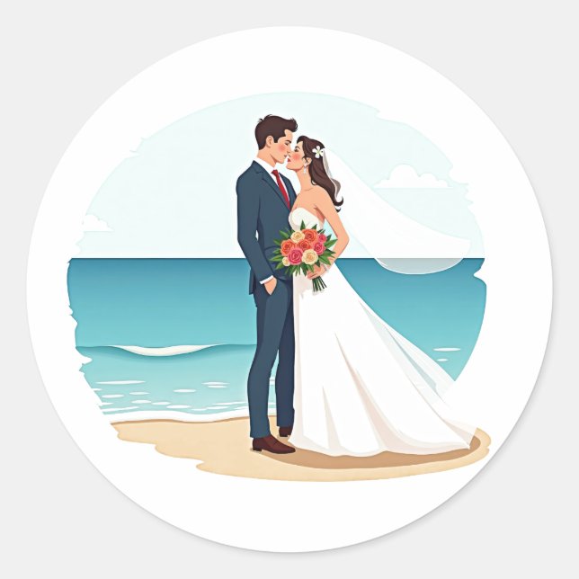 Beach Wedding Love Sticker (Front)