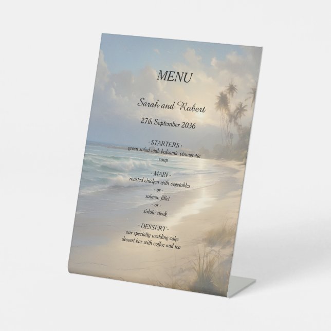 Beach Wedding Menu  Pedestal Sign (Front)