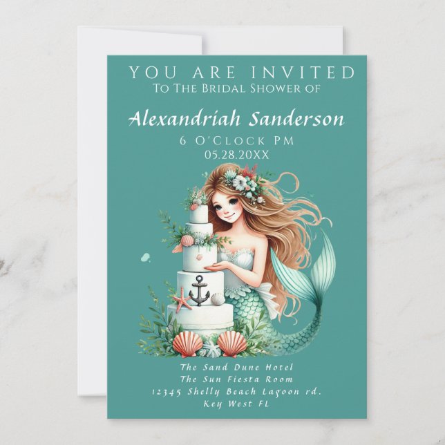 Beach Wedding Mermaid Bridal Shower Invitation (Front)