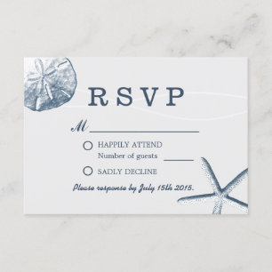 Beach Wedding Minimal Sand Dollar & Starfish RSVP Card