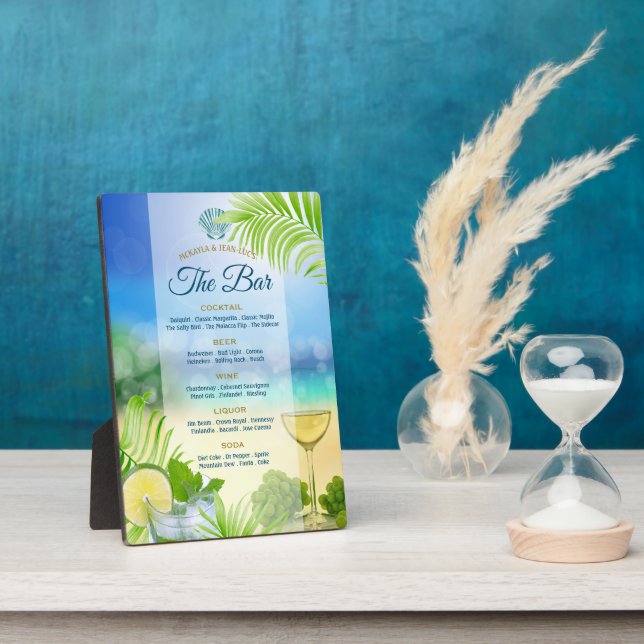 Beach Wedding Mojito Wine Palm Open Bar Menu Plaque (Side)
