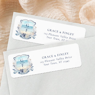 Beach Wedding Monogram Crest Return Address Label