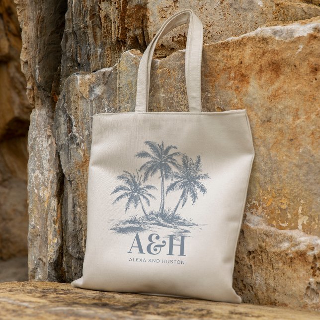 Beach Wedding Monogram Elegant Simple Palm Tree Tote Bag (Creator Uploaded)
