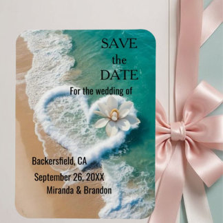 Beach Wedding Monogram Hearts in the Sand Magnet