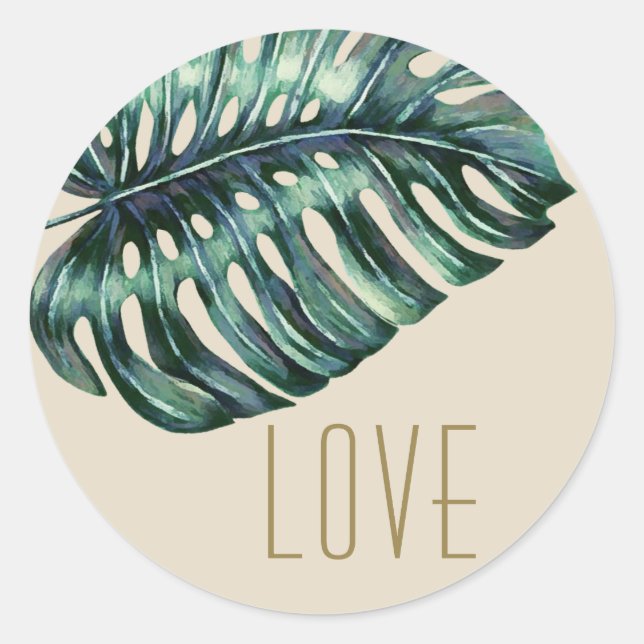 Beach Wedding Monstera Palm Favour Classic Round Sticker (Front)