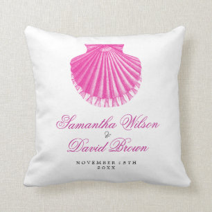 Beach Wedding Names Vintage Scallop Shell Pink Cushion