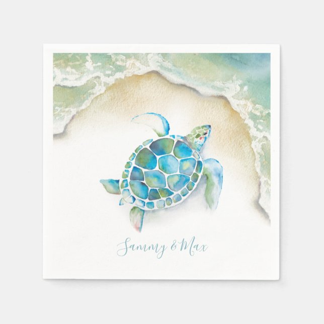 Beach Wedding Napkins Ocean Sea Turtle (Front)
