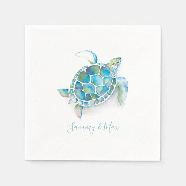 Beach Wedding Napkins Sea Turtle (Front)