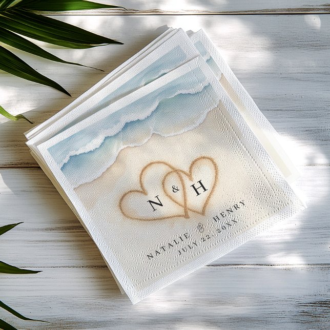 Beach Wedding Napkins with Sand Heart Design (Beach Wedding Napkins)