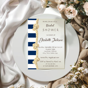 Beach Wedding,Navy Rope,Stripes Bridal Shower Invitation