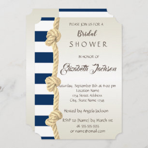 Beach Wedding,Navy Rope,Stripes  Bridal Shower Invitation