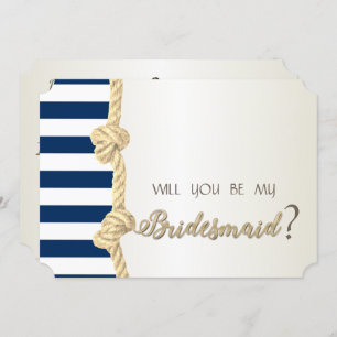 Beach Wedding,Navy Rope,Stripes  Bridesmaid Card