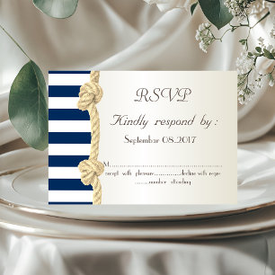 Beach Wedding,Navy Rope,Stripes Seashells  RSVP Invitation