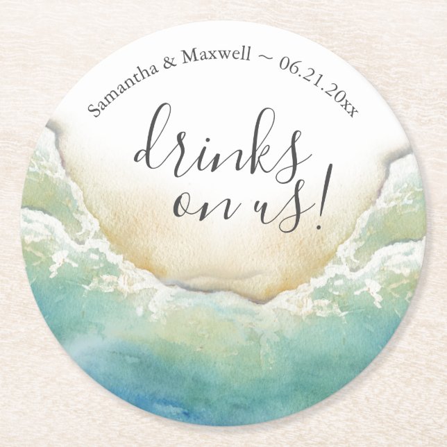 Beach Wedding Ocean Shore Custom Drink Coasters (Front)