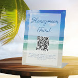 Beach Wedding Ocean Waves Photo Honeymoon Fund Pedestal Sign<br><div class="desc">A beautiful ocean waves photo decorates this modern destination wedding honeymoon fund pedestal sign. Pretty blue cursive script over the tropical seaside photograph for your beach wedding sign.</div>