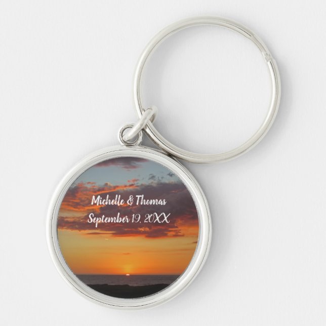Beach Wedding Orange Sunset Pacific  Guest Favour Key Ring (Front)