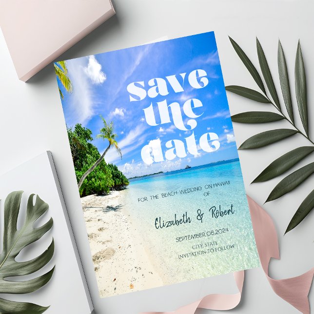 Beach Wedding Palm Boat Save The Date (Creator Uploaded)
